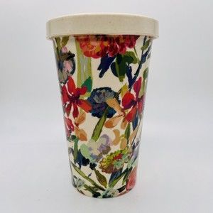 Patina Vie Eco Bamboo Fiber Floral Drinking Tumbler Travel Cup w Lid No Straw